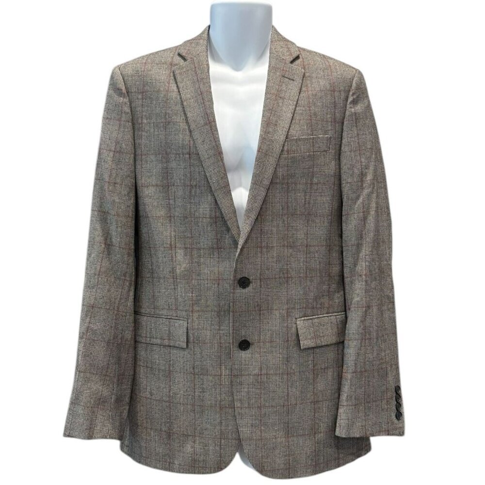 Ryan Seacrest Distinction‎ Plaid Wool Blazer Red Check 100% Wool 40L🧥✨